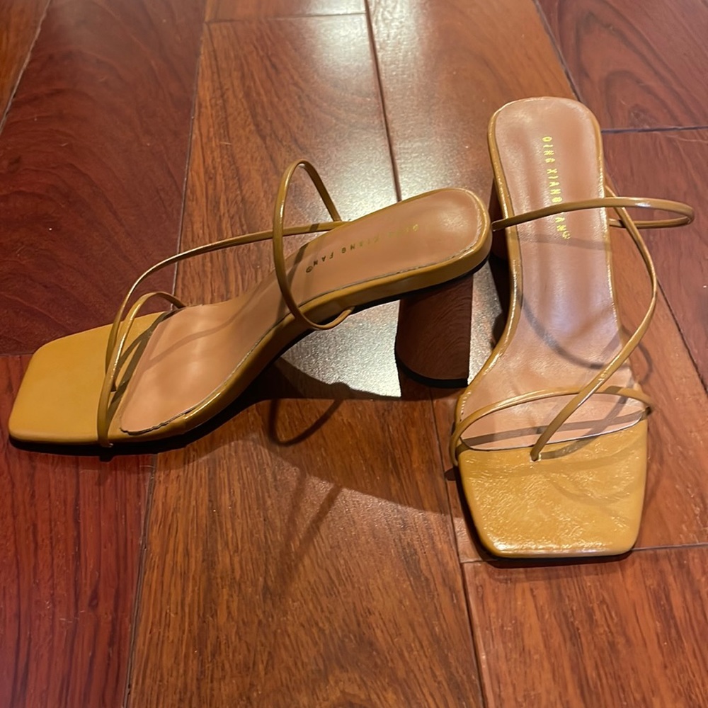 Tan chunky low heels